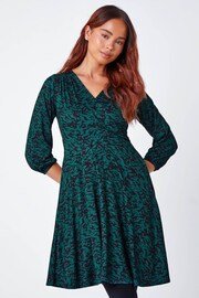 Roman Green Abstract Print Wrap Stretch Dress - Image 4 of 5