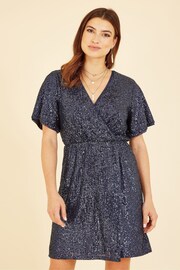 Mela Blue Sequin Kimono Sleeve Wrap Dress - Image 1 of 4