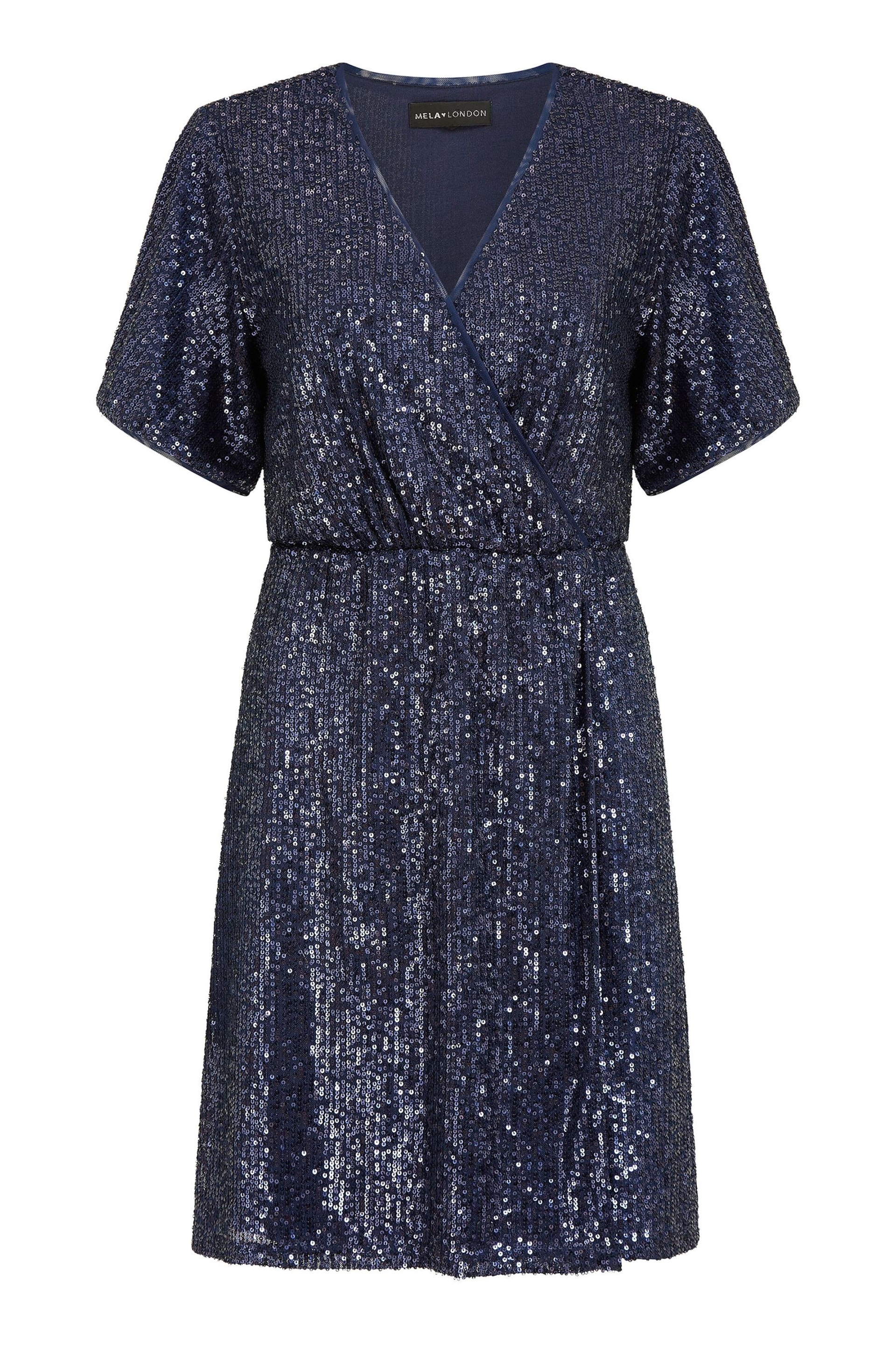 Mela Blue Sequin Kimono Sleeve Wrap Dress - Image 4 of 4