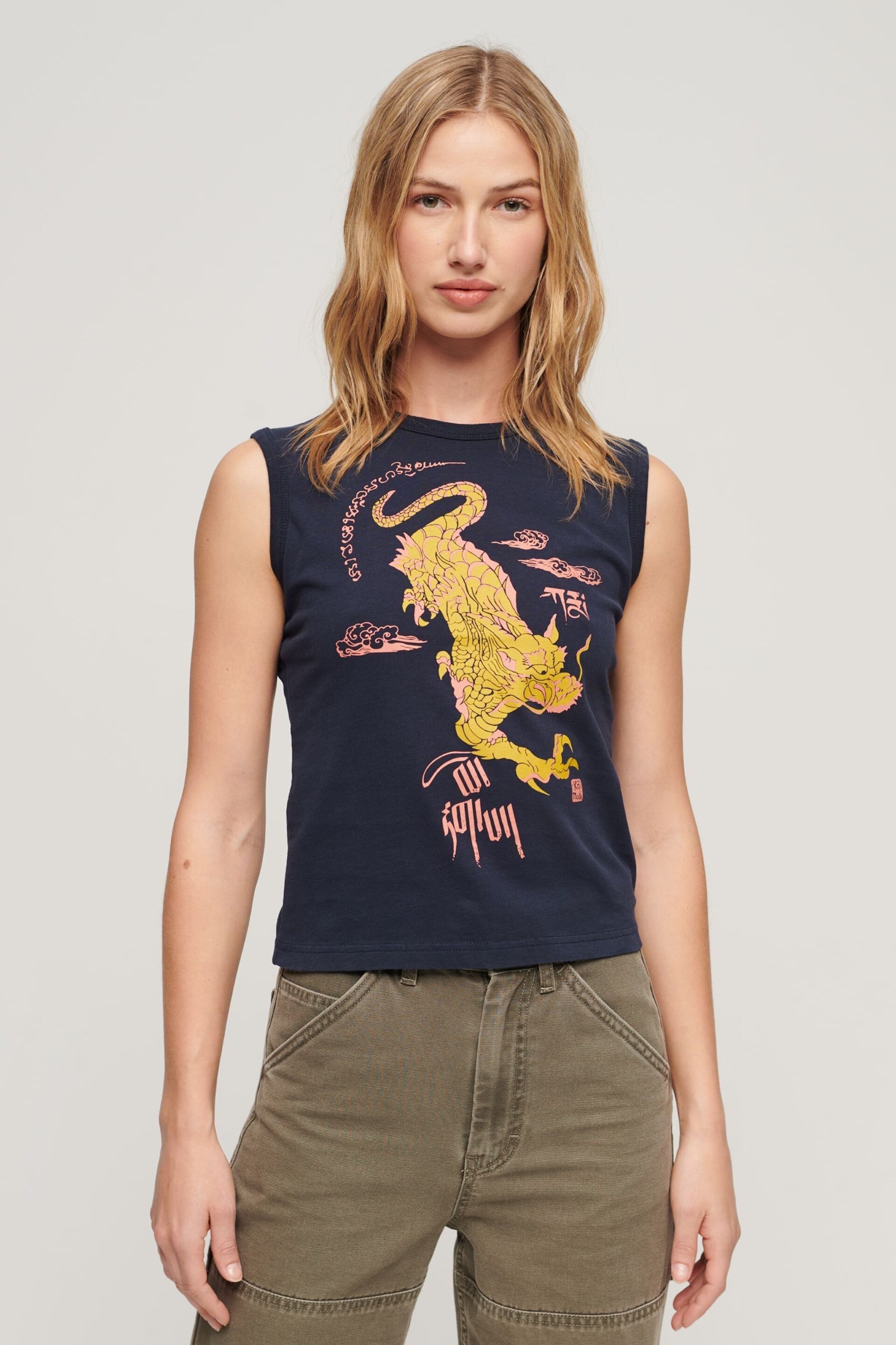 Superdry Blue Kailash Dragon Slim Vest Top - Image 1 of 3