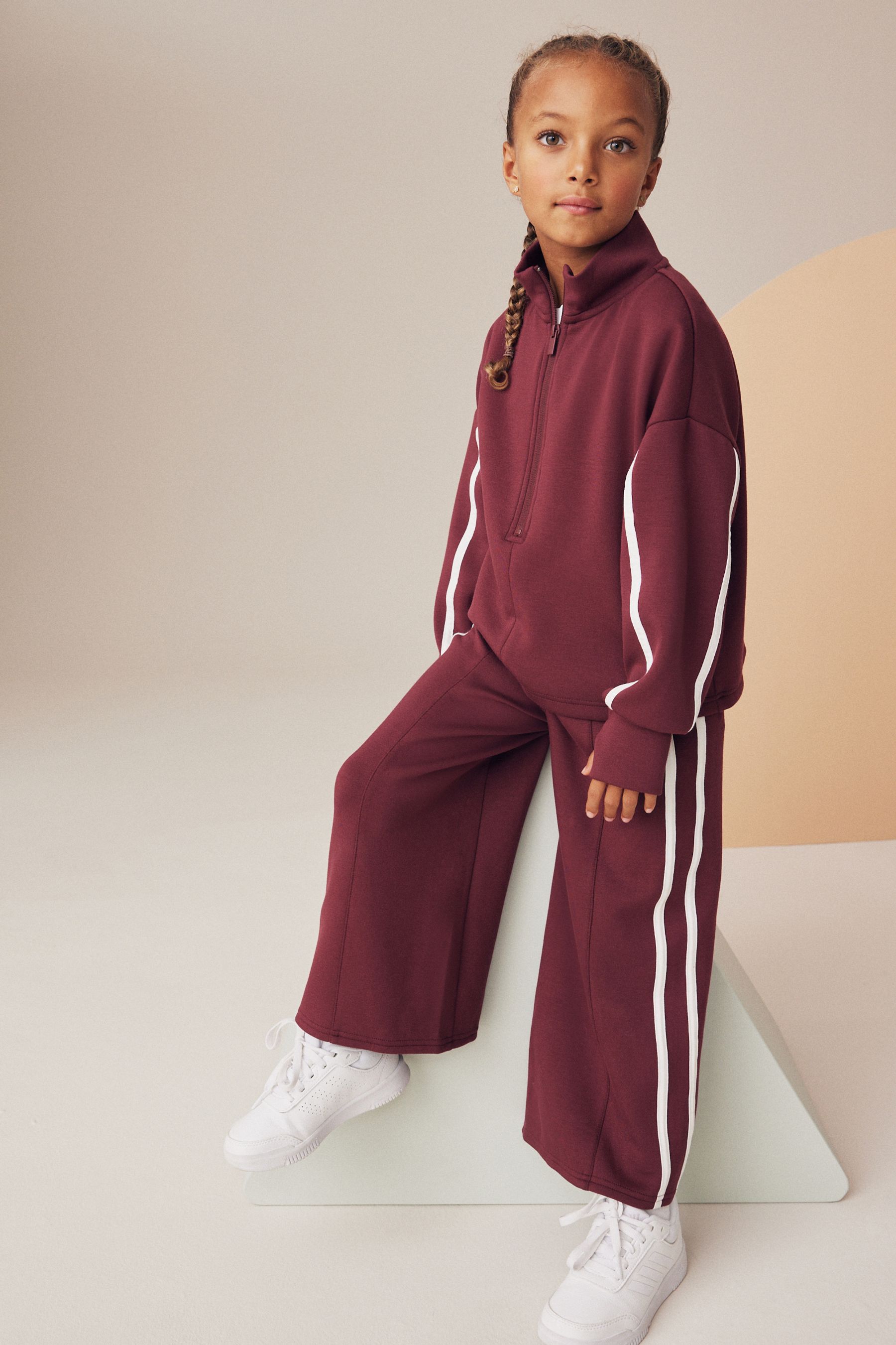Buy Burgundy Half Zip Top And Wide Leg Joggers Set 3 16yrs from Next Ireland