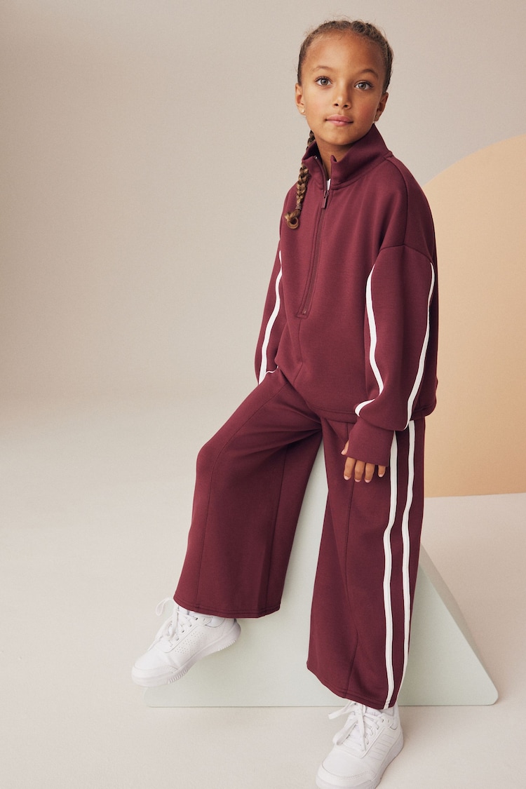 Berry Red Half Zip Top And Wide Leg Joggers Set (3-16yrs) - Image 1 of 9