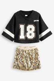 Black/Gold Varisty Tshirt And Sequin Skirt Set (3-14yrs) - Image 6 of 8