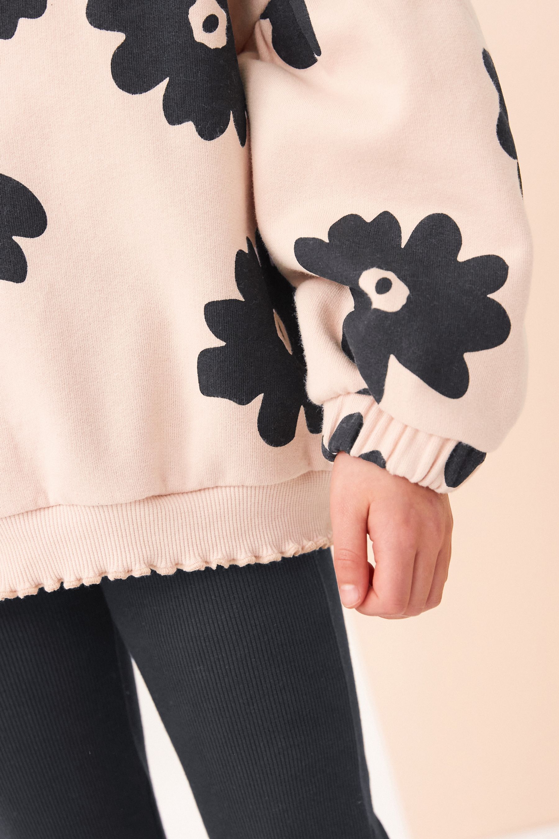 Buy Black Floral Print Sweatshirt And Ribbed Flare Set 3 16yrs from the Next UK online shop