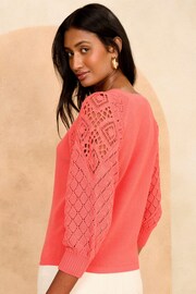 Love & Roses Pink Crochet Sleeve Knitted Top - Image 3 of 4