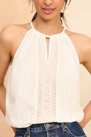 Love & Roses Ivory White Broderie Lace Trim Halterneck Top - Image 2 of 4