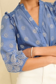 Love & Roses Chambray Blue Broderie Embroidered V Neck 3/4 Sleeve Blouse - Image 2 of 4