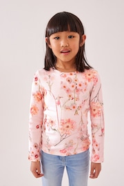 Pink Floral 1 Pack Long Sleeve Ribbed Top (3-16yrs) - Image 1 of 7