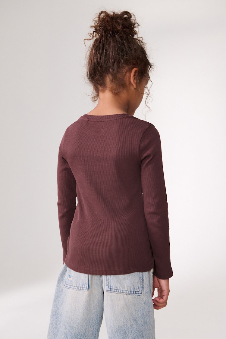 Brown 1 Pack Long Sleeve Ribbed Top (3-16yrs) - Image 2 of 6