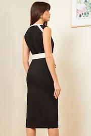 Love & Roses Black with Tipping Tailored Belted V Neck Short Sleeve Midi Dress - Image 3 of 4