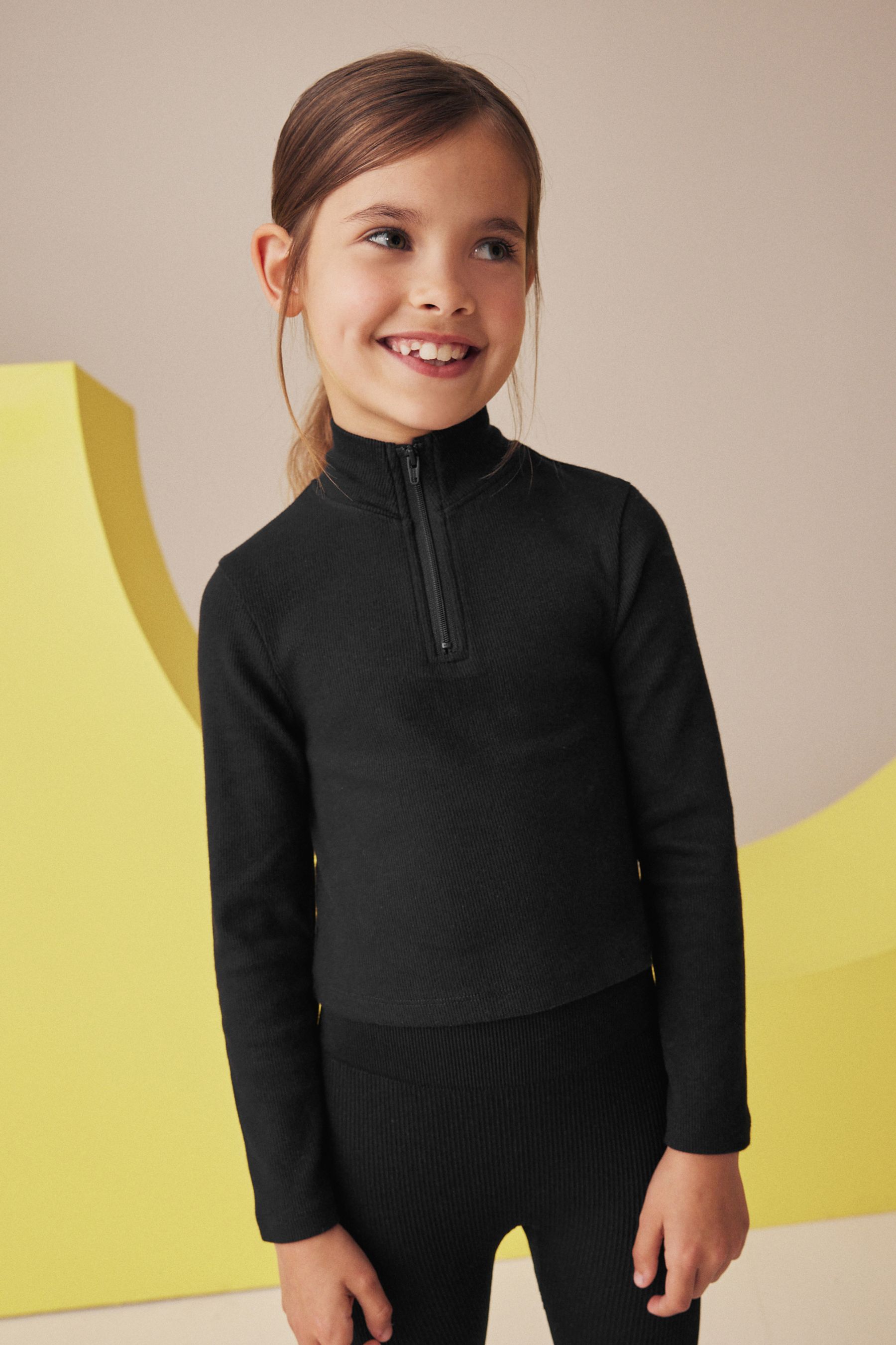 NEXT Black Boxy Zip High Neck Rib Top 3 16yrs 14 Yrs Girls