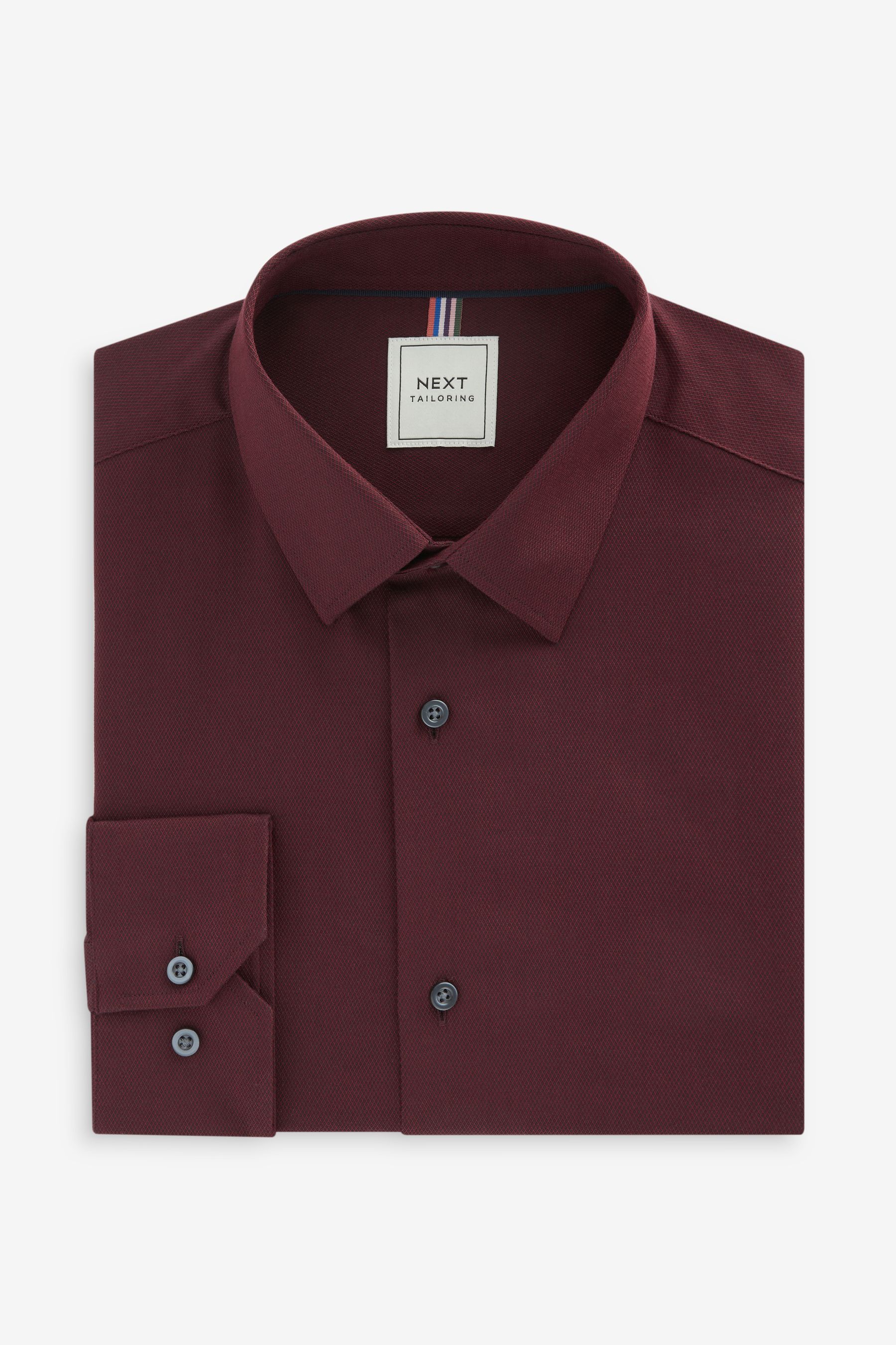 Burgundy Red Slim Fit Easy Care Textured Single Cuff Shirt