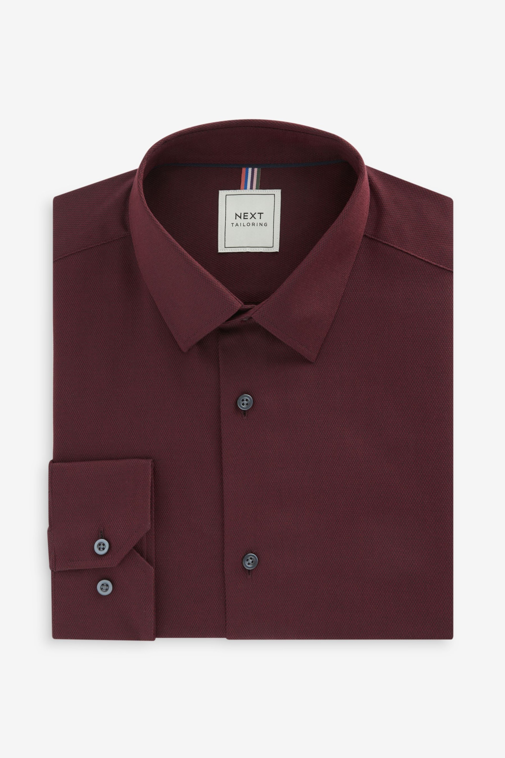 Burgundy Red Slim Fit Single Cuff Easy Care Textured Shirt - Image 2 of 4