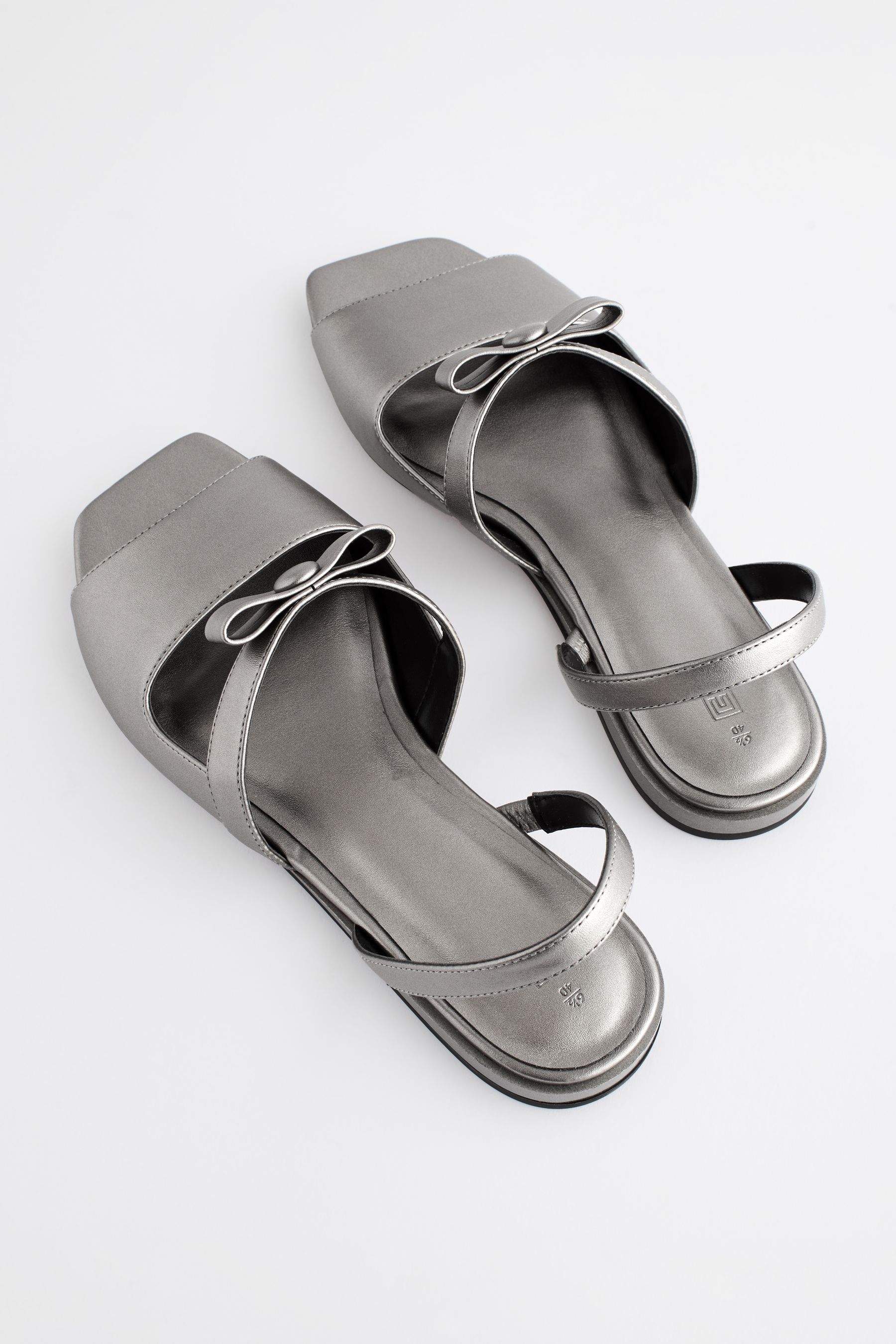 Buy Pewter Metallic Regular Wide Fit Peep Toe Bow Slingback Sandals from Next Luxembourg