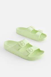 Lime Green EVA Double Strap Flat Slider Sandals With Adjustable Buckles - Image 1 of 6