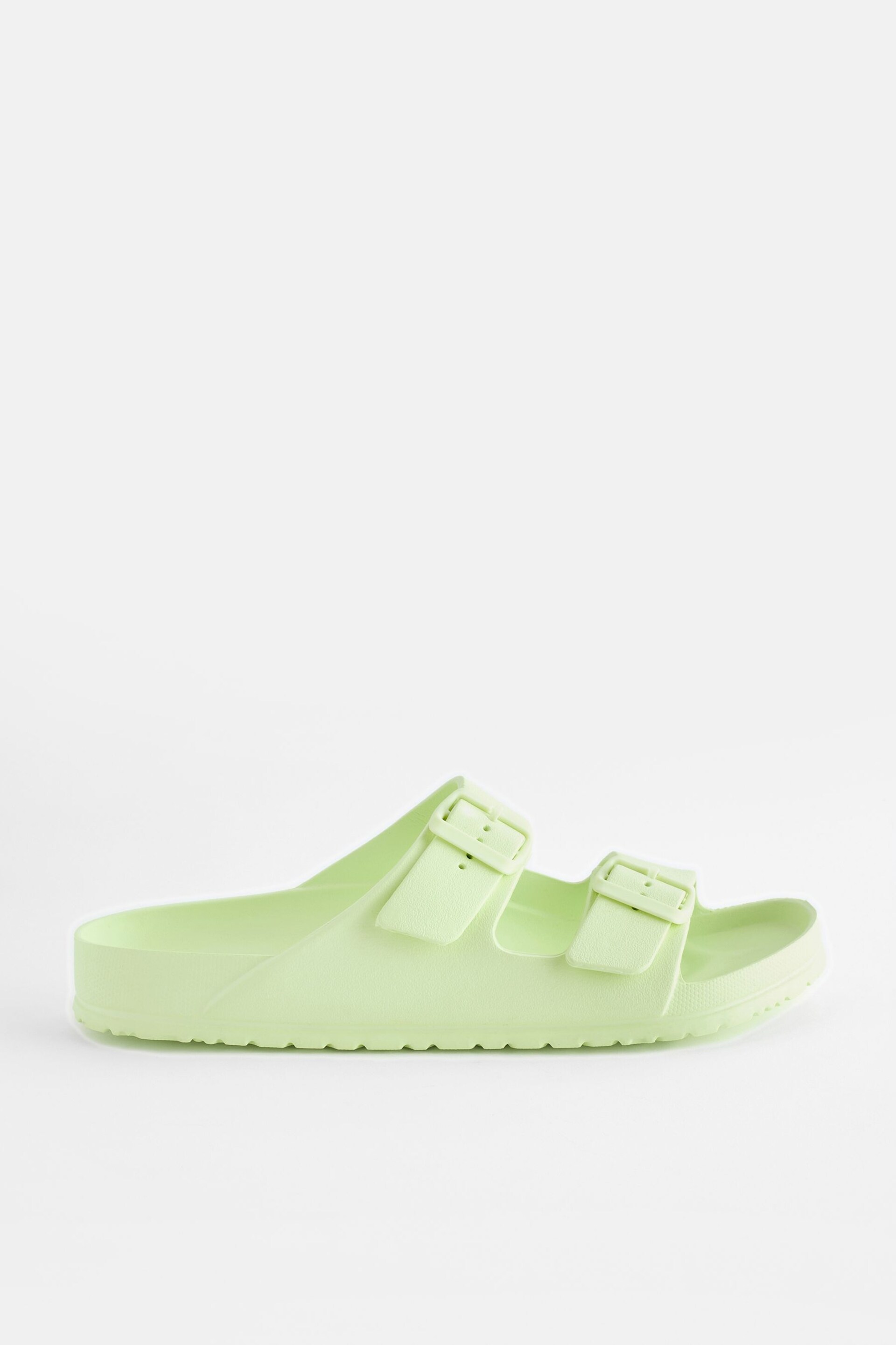 Lime Green EVA Double Strap Flat Slider Sandals With Adjustable Buckles - Image 2 of 6