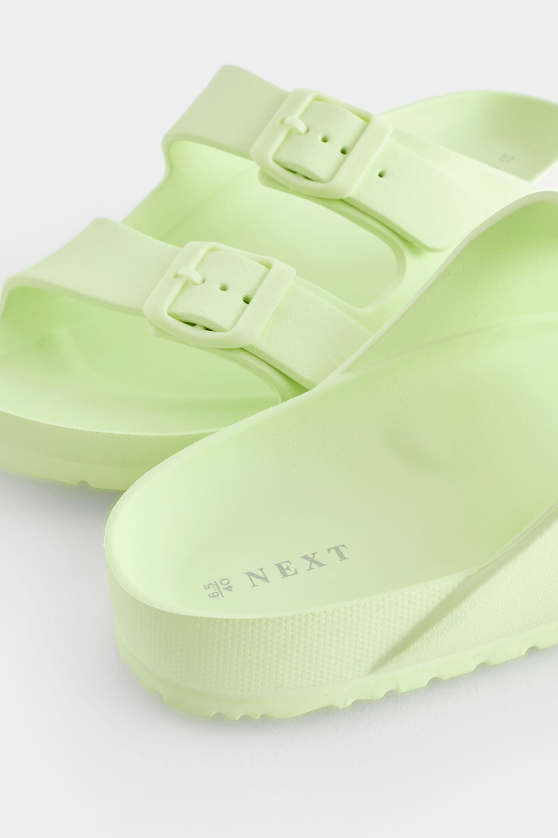 Lime Green EVA Double Strap Flat Slider Sandals With Adjustable Buckles - Image 3 of 6