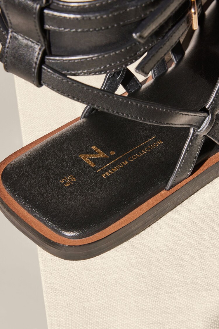 Buy Black Premium Leather Strappy Sandals from Next Germany