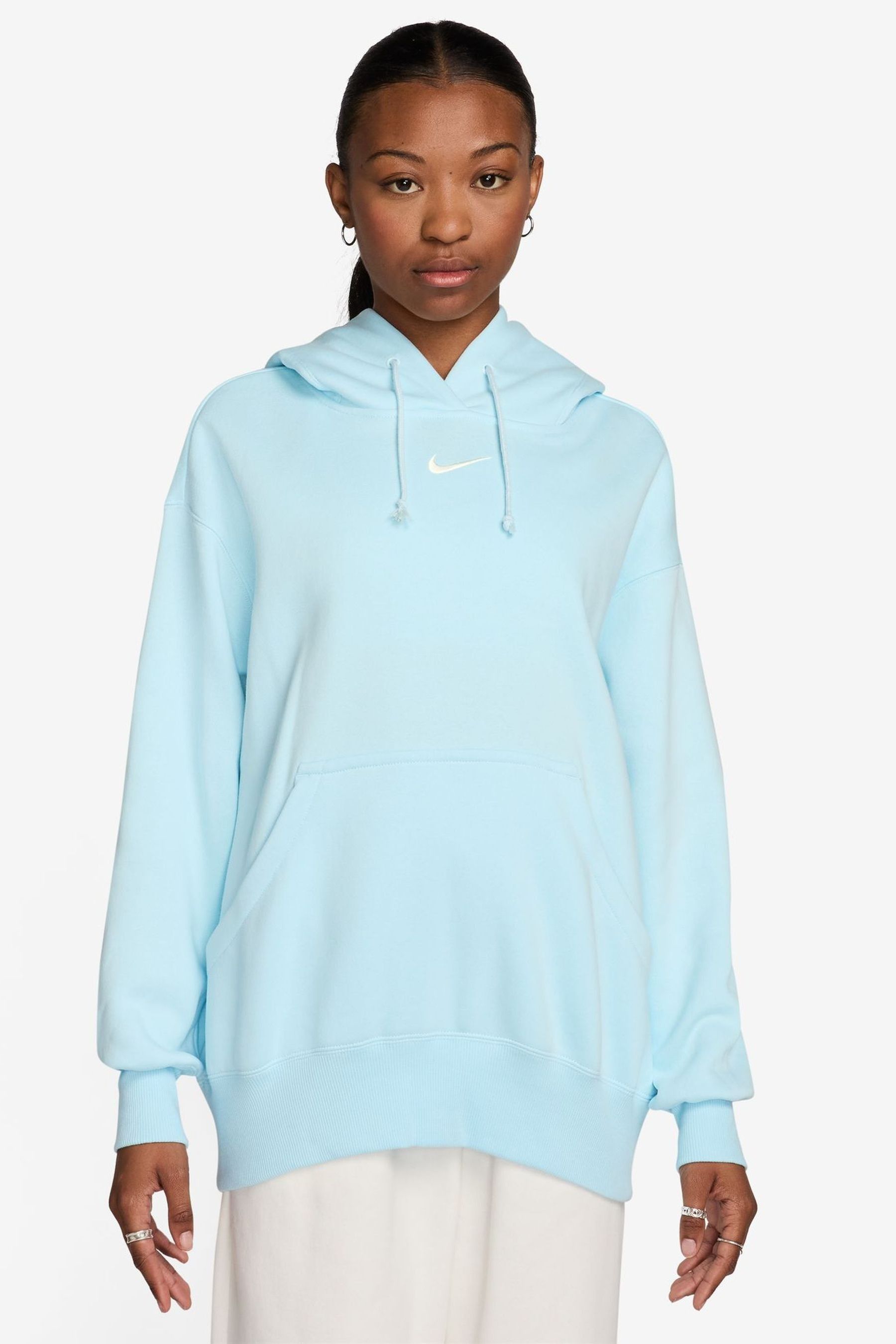 Nike washed blue mini swoosh oversized hoodie shop