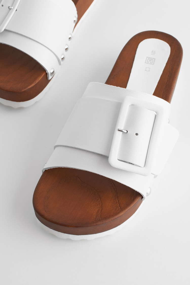 White Buckle Clog Mule Sandals - Image 3 of 6