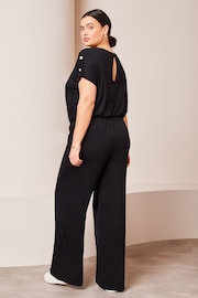 Lipsy Black Curve Miltary Button Shorts Sleeve Jersey Jumpsuit - Image 2 of 4