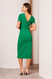 Lipsy Green Petite Cut Out Ruched Shortss Sleeve Bodycon Dress - Image 3 of 4