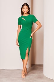Lipsy Green Petite Cut Out Ruched Shortss Sleeve Bodycon Dress - Image 4 of 4