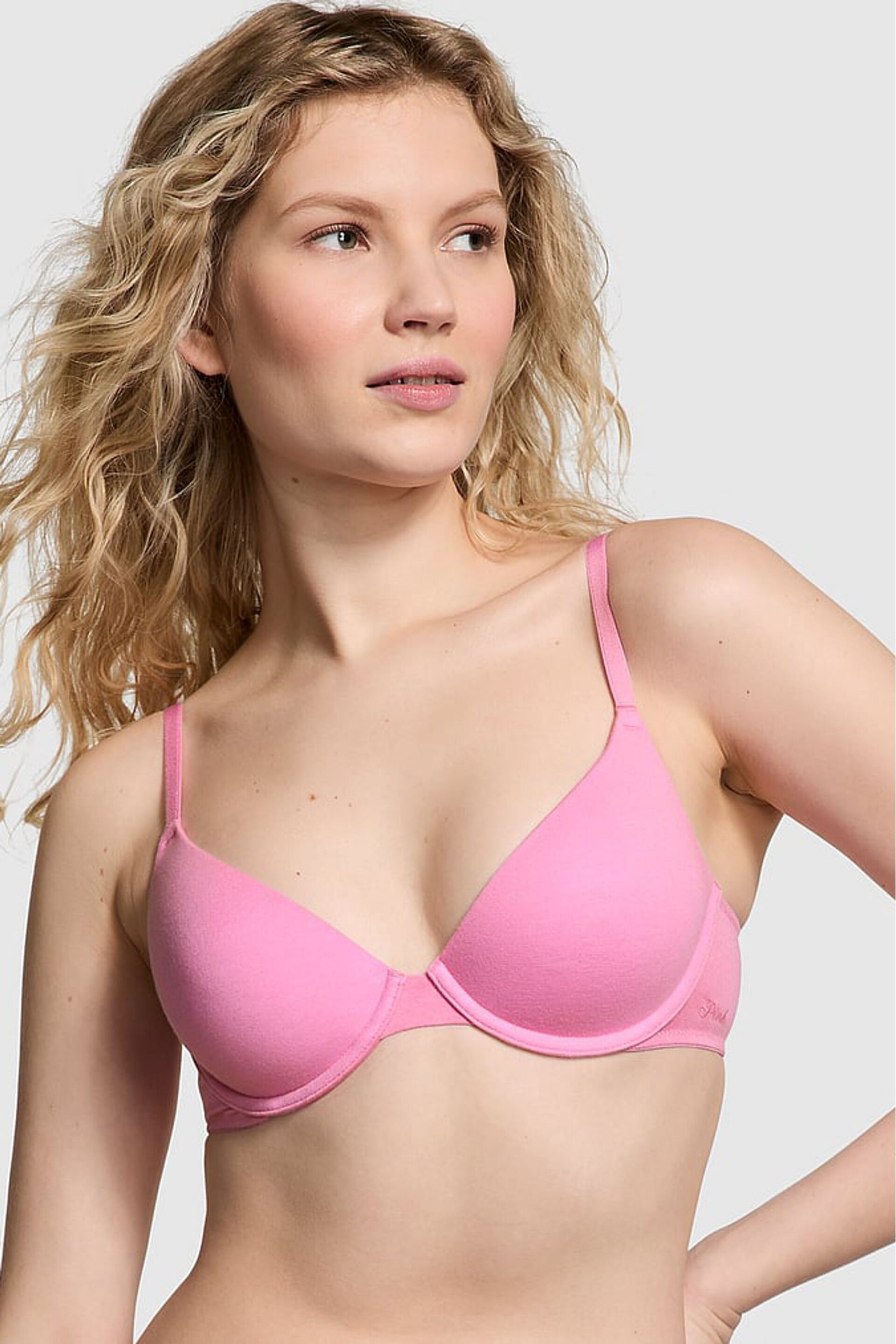 Victoria's Secret PINK Fuchsia Pink Lightly Lined Cotton Logo Bra - Image 1 of 3