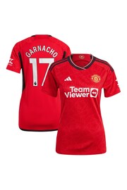 adidas Red Manchester United EPL Home Shirt 2023-24 - Garnacho 17 Womens - Image 1 of 3