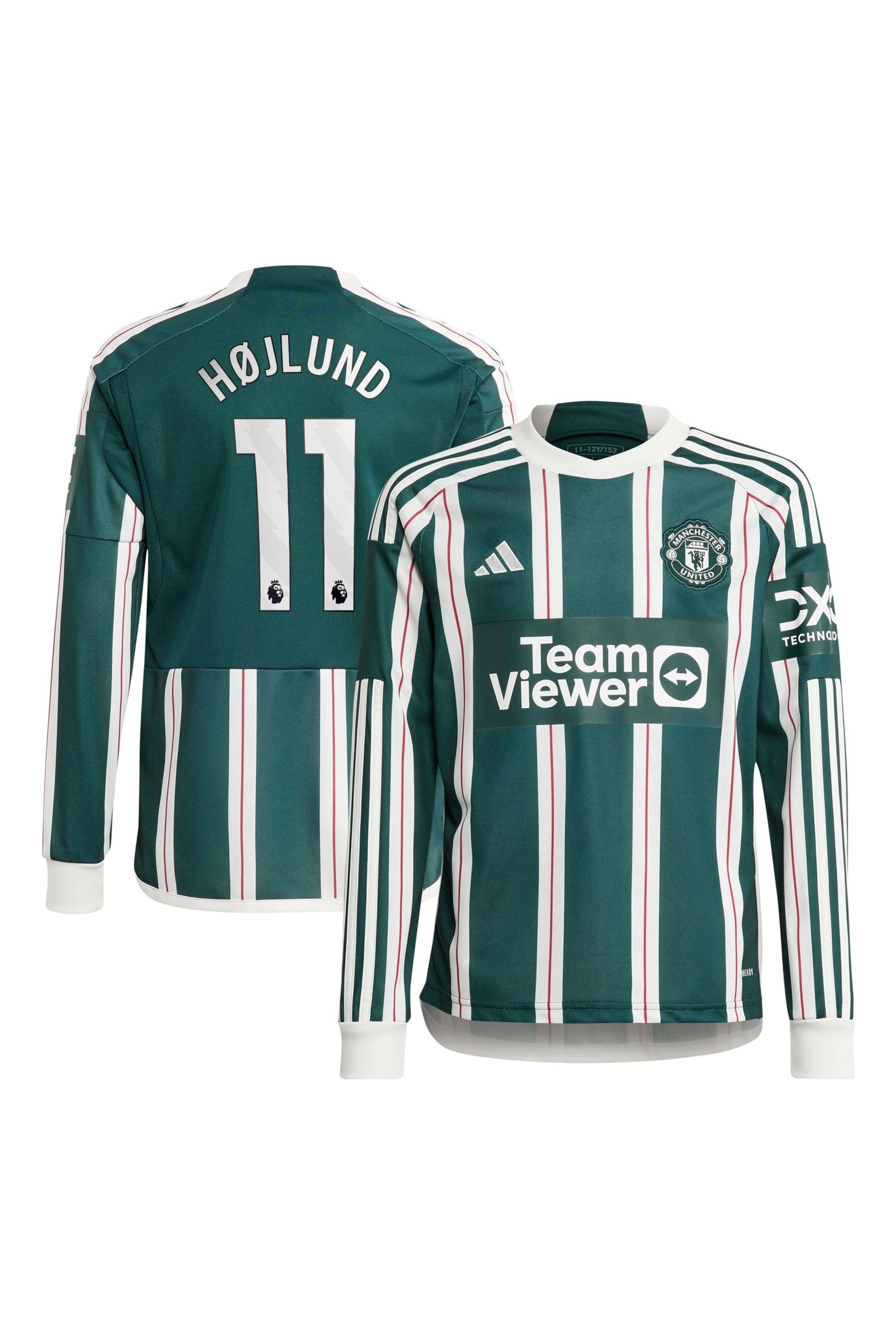 adidas Green Manchester United EPL Away Shirt 2023-24 - Hojlund 11 Kids - Image 1 of 3