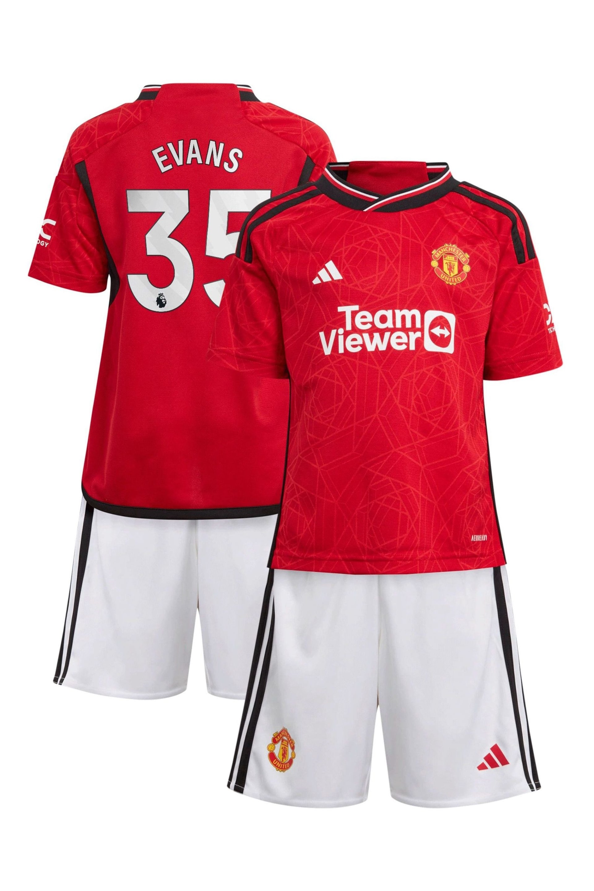 adidas Red Manchester United EPL Home Mini Kit 2023-24 - Evans 35 Minikit - Image 1 of 3