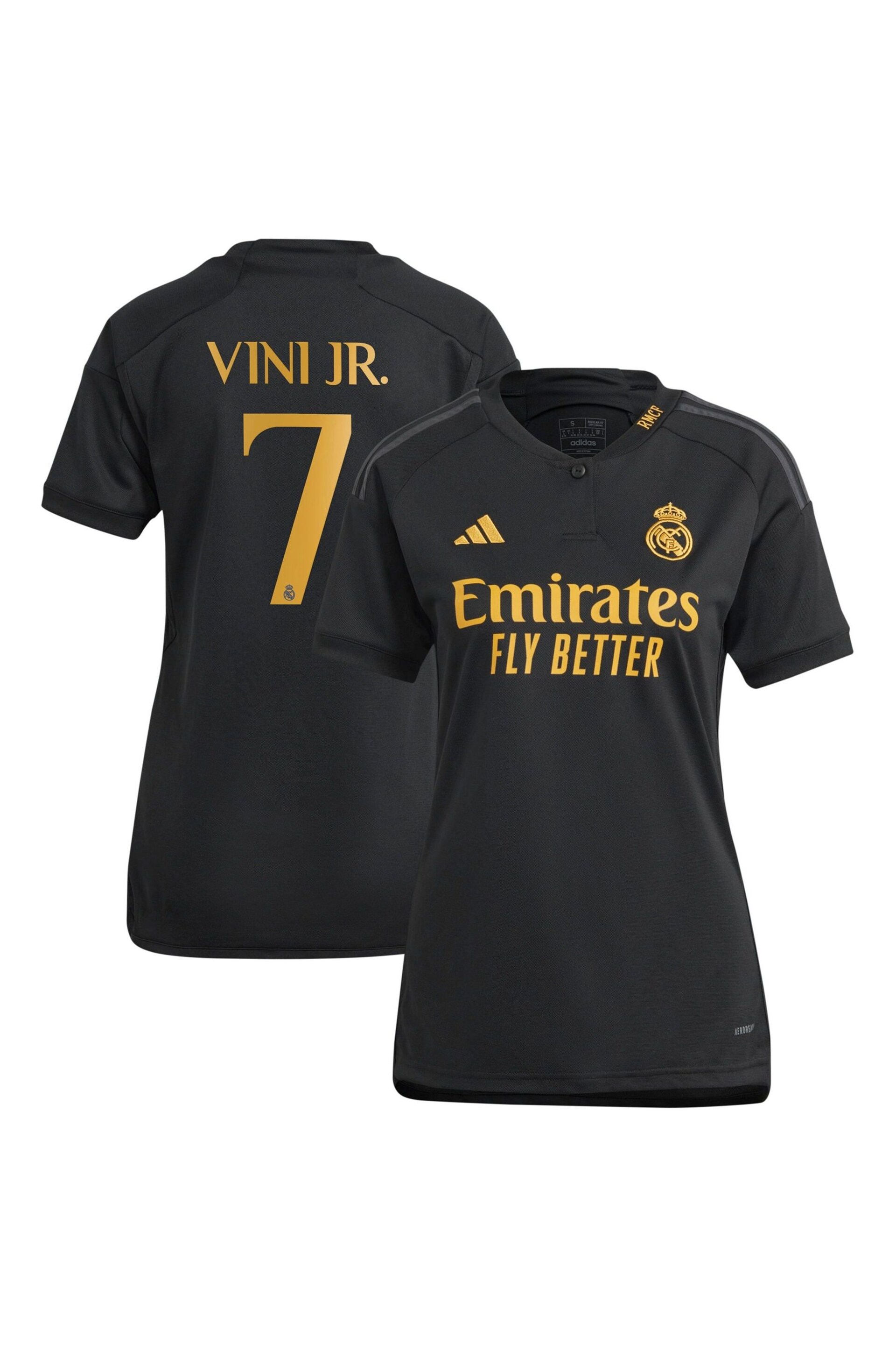 adidas Black Real Madrid Third Shirt 2023-24 - Vini Jr. 7 Womens - Image 1 of 3