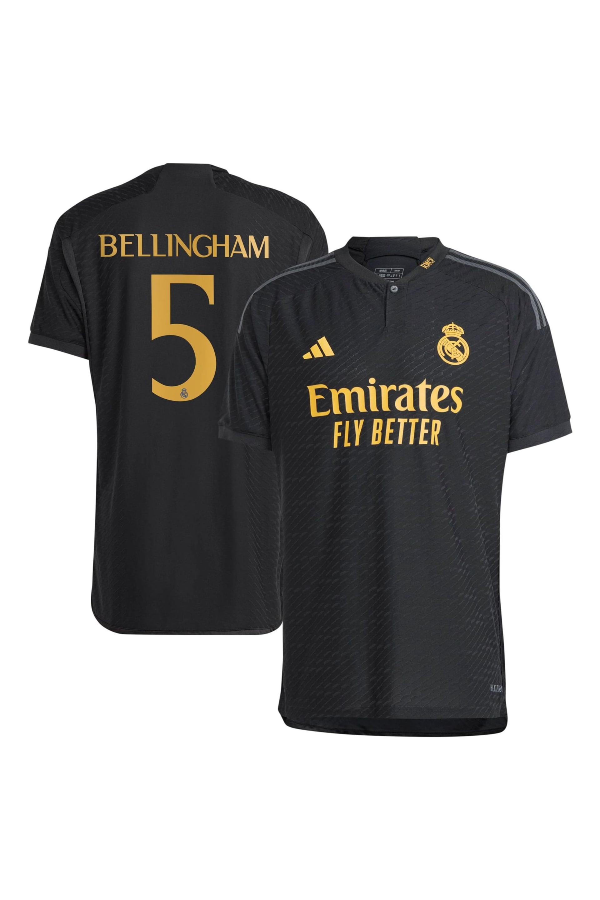 adidas Black Real Madrid Third Authentic Shirt 2023-24 - Bellingham 5 - Image 1 of 3