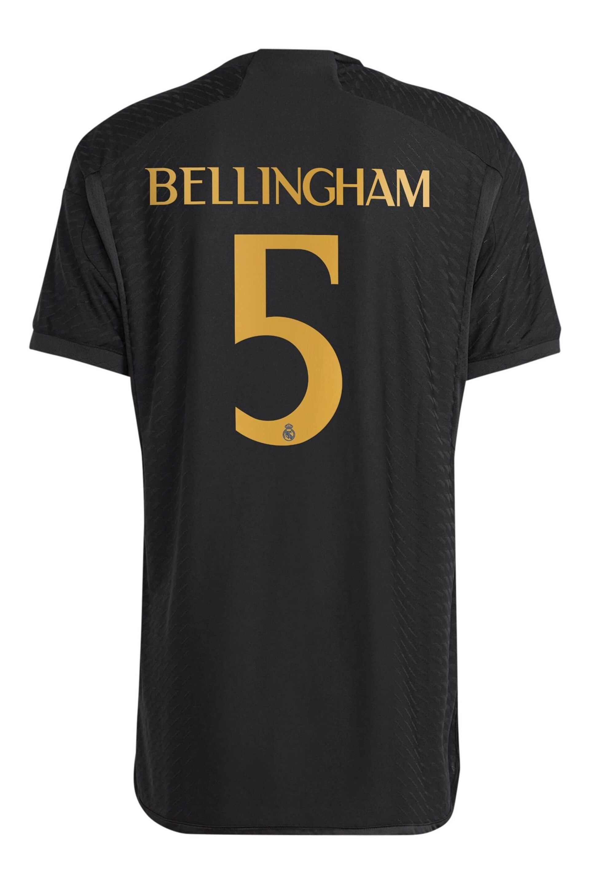 adidas Black Real Madrid Third Authentic Shirt 2023-24 - Bellingham 5 - Image 3 of 3
