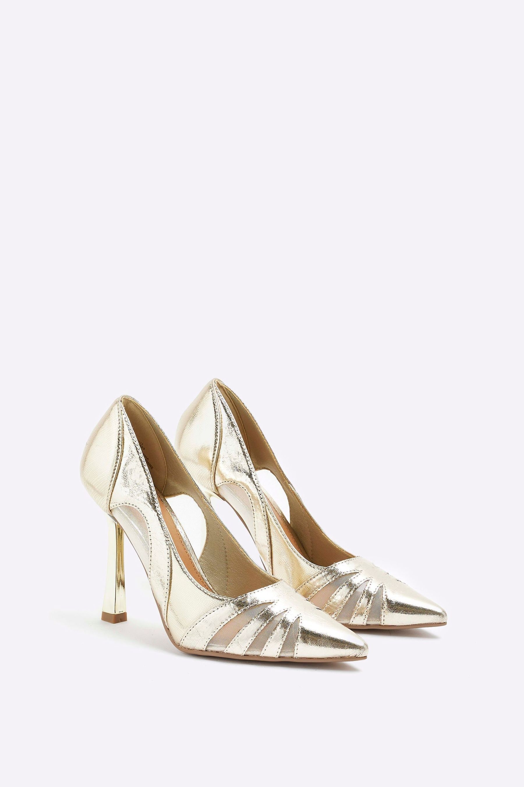 Buy River Island Gold Cut Out Heeled Court Shoes from the Next UK online shop