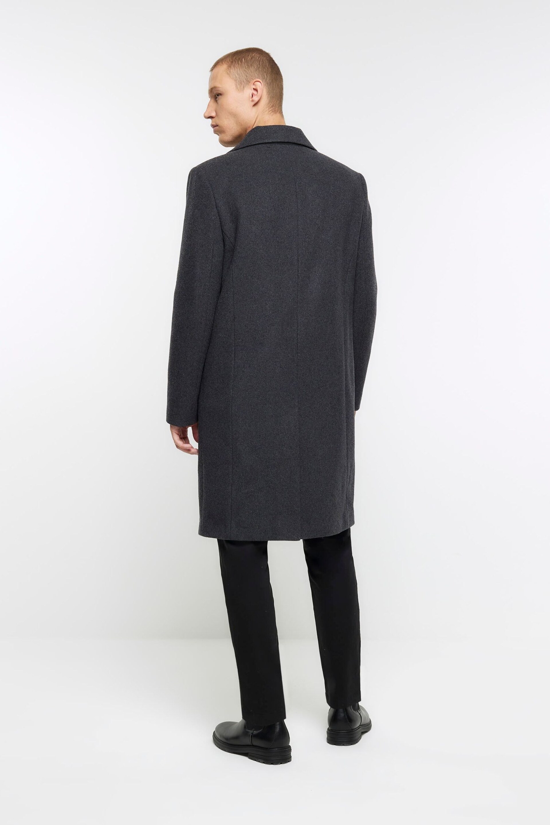 River Island Grey Regular Fit Wool Blend Longline Coat - Image 2 of 4