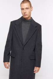 River Island Grey Regular Fit Wool Blend Longline Coat - Image 3 of 4