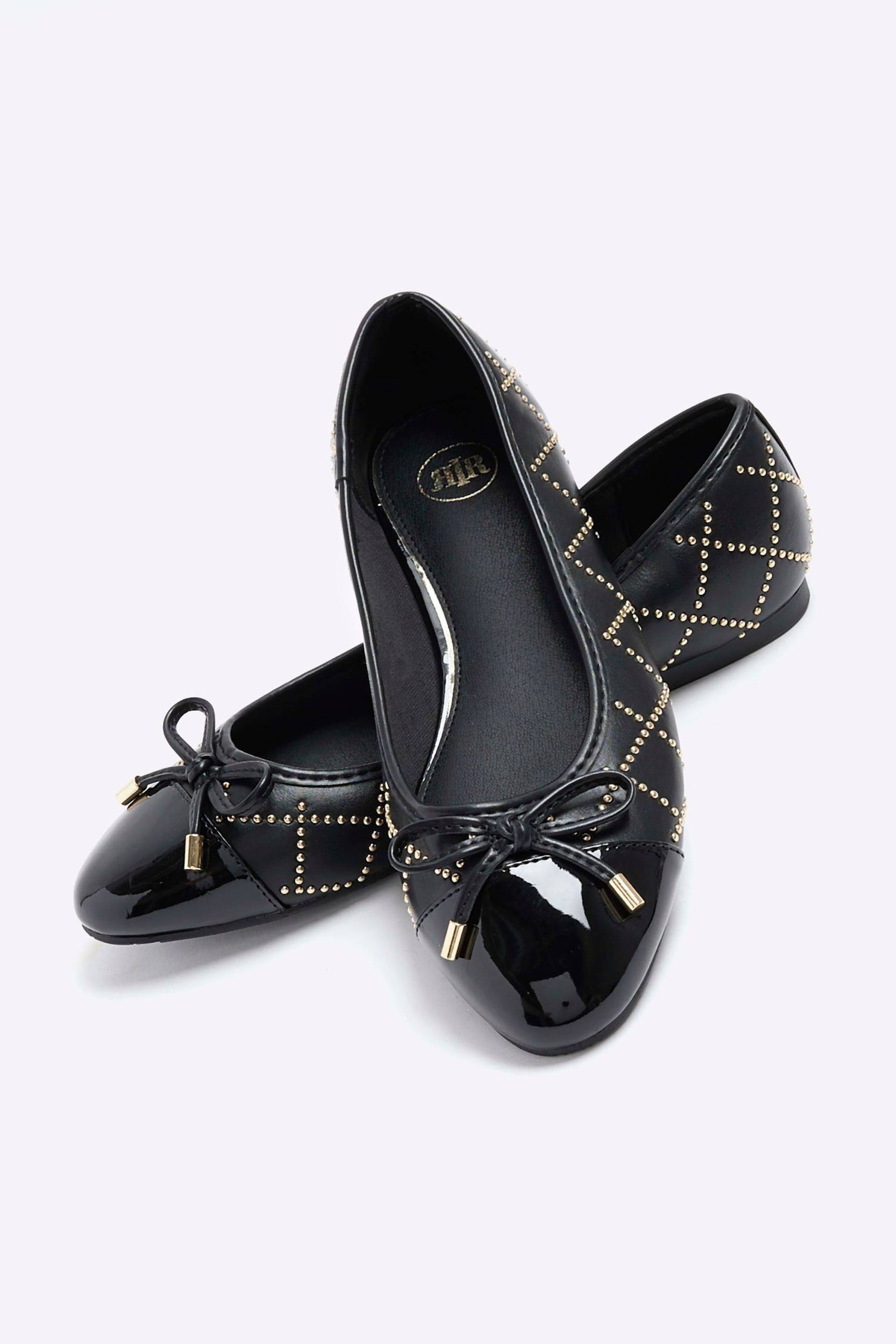 River Island Black Studded Bow Ballerinas - Image 3 of 5