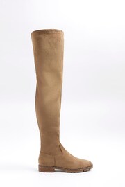 River Island Brown Suedette Over The Knee Boots - Image 1 of 6