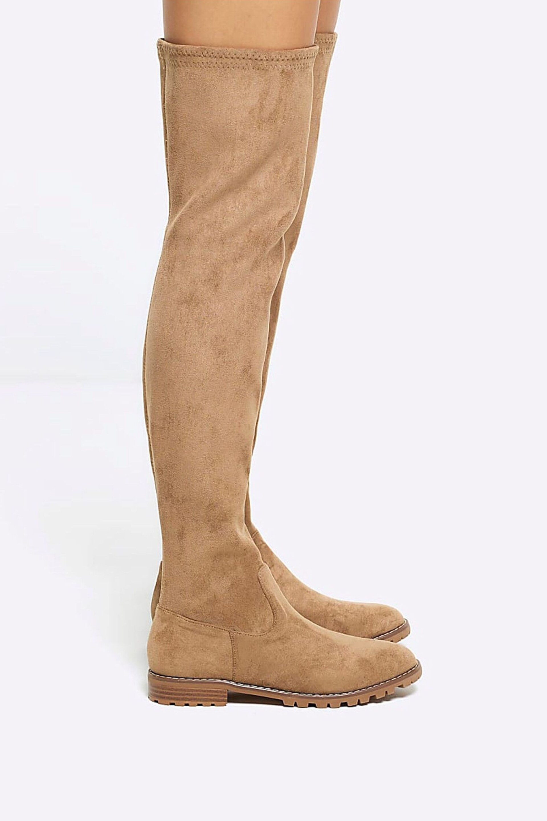River Island Brown Suedette Over The Knee Boots - Image 6 of 6