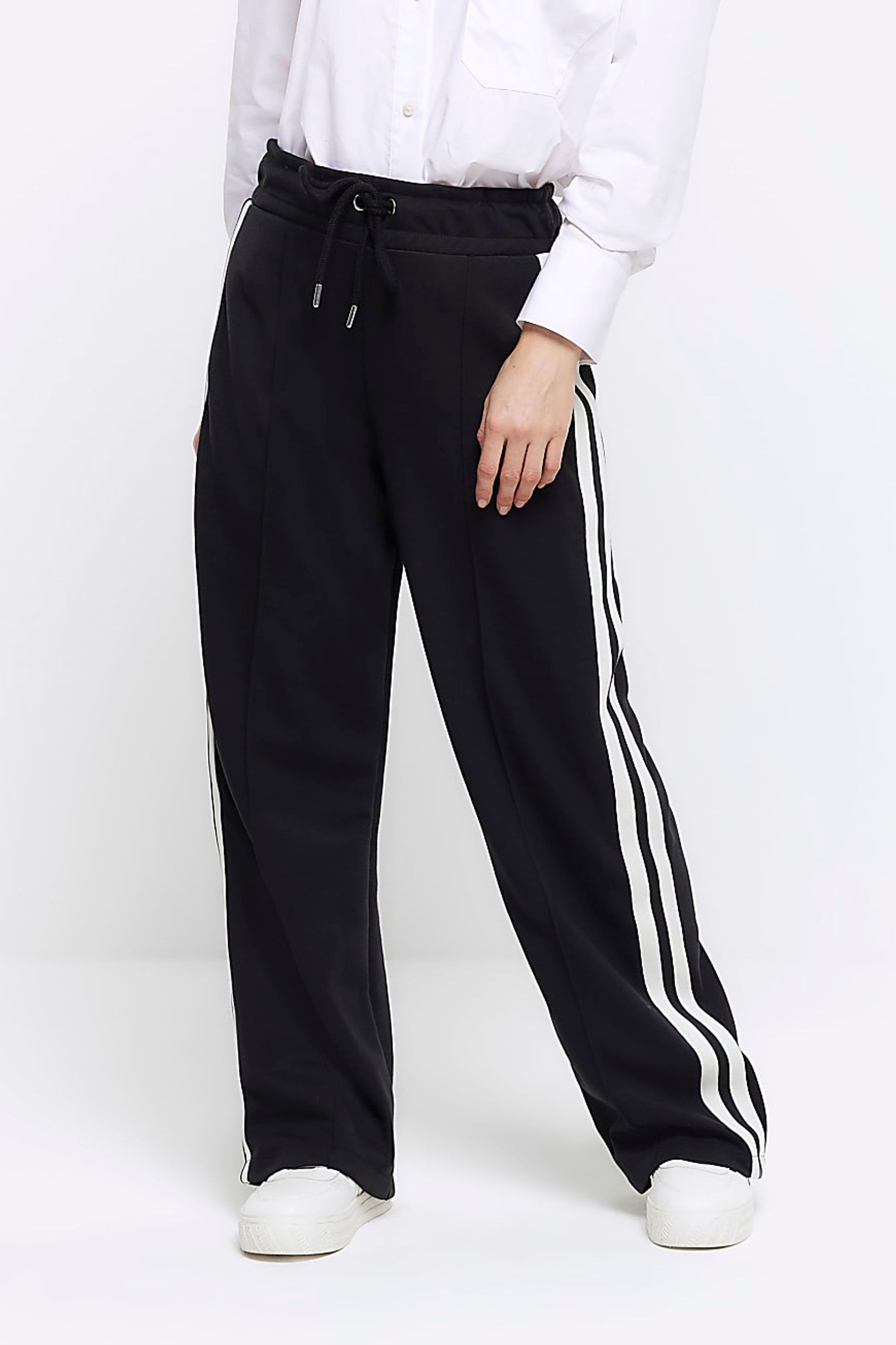 Buy River Island Black Petite Wide Leg Side Stripe Joggers from Next Luxembourg