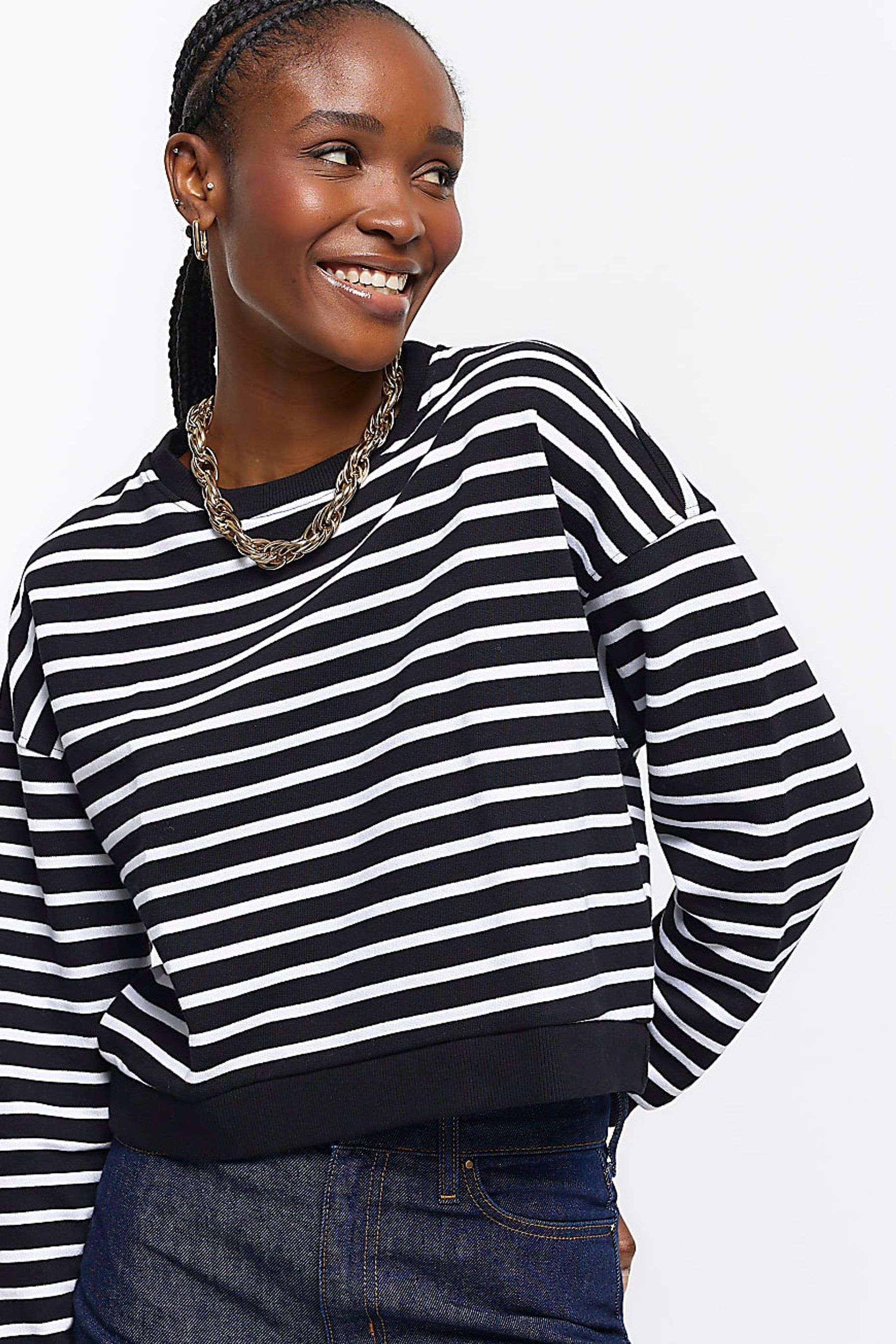 Buy River Island Black Stripe Cropped Sweatshirt from Next Armenia