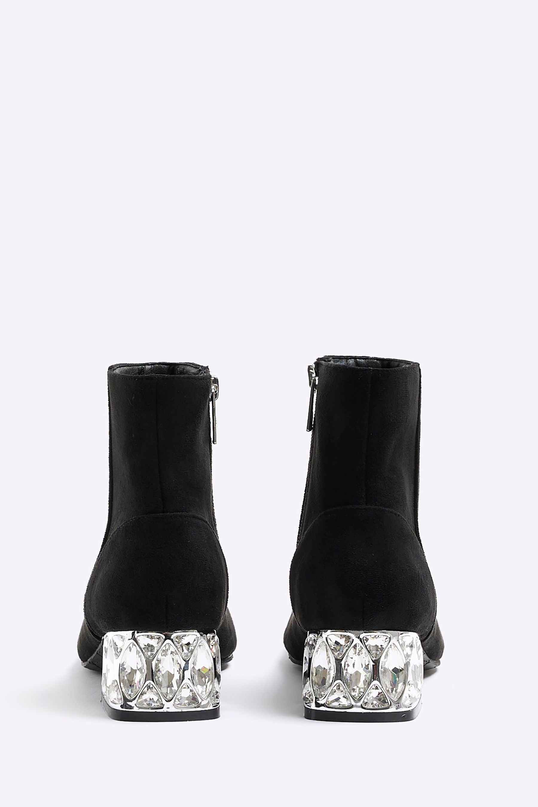 Buy River Island Black Suedette Diamante Heel Ankle Boots from Next Luxembourg