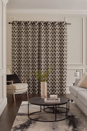 Black/White Collection Luxe Heavyweight Embroidered Geometric Eyelet Lined Curtains - Image 2 of 5