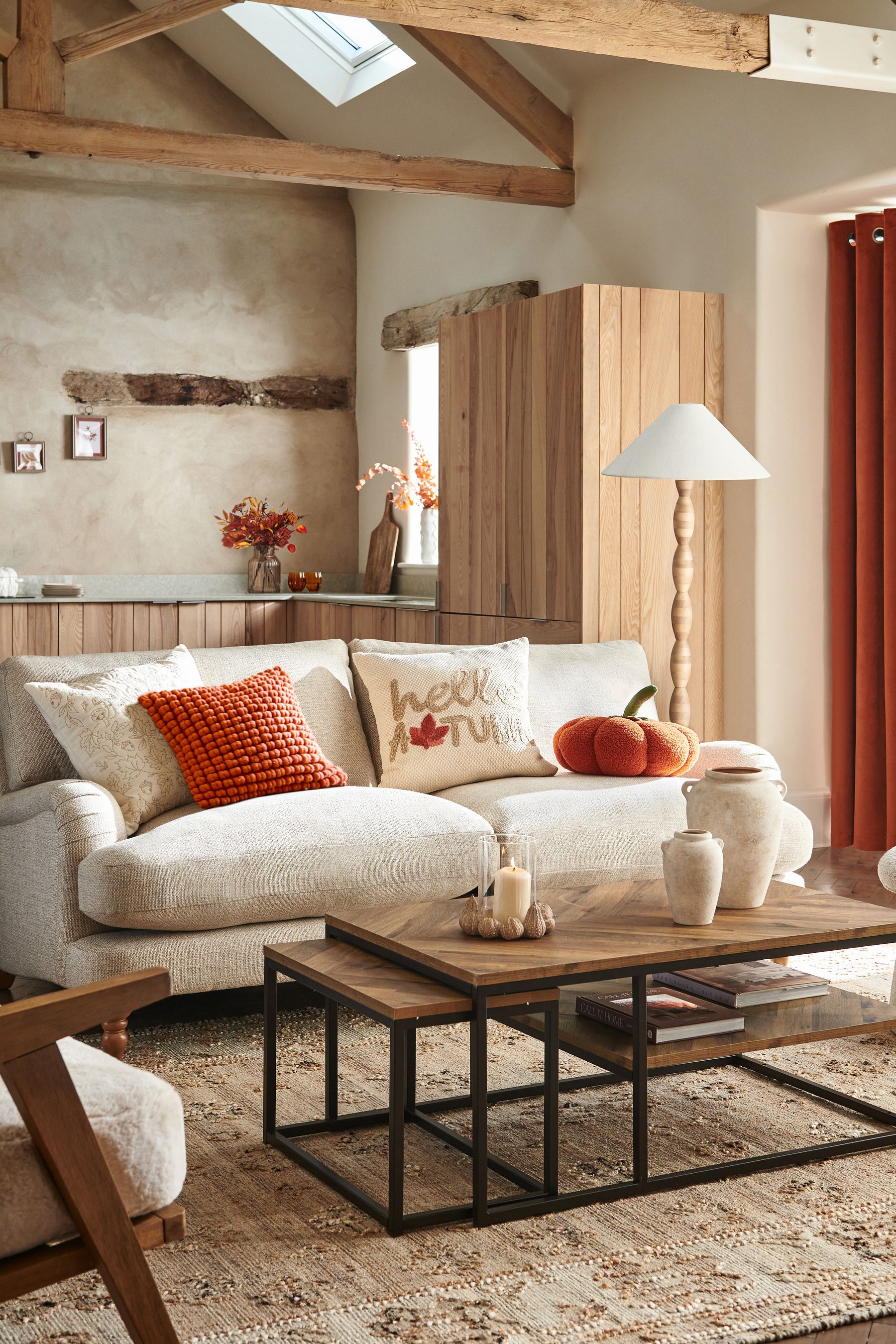 Buy Natural Hello Autumn Woven Embroidered Cushion from Next Luxembourg