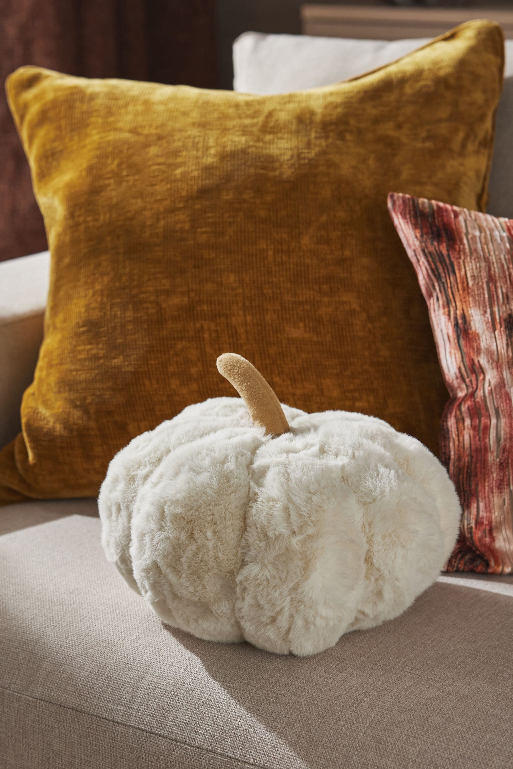 Buy Ivory Autumn Pumpkin Faux Fur Cushion from the Next UK online shop