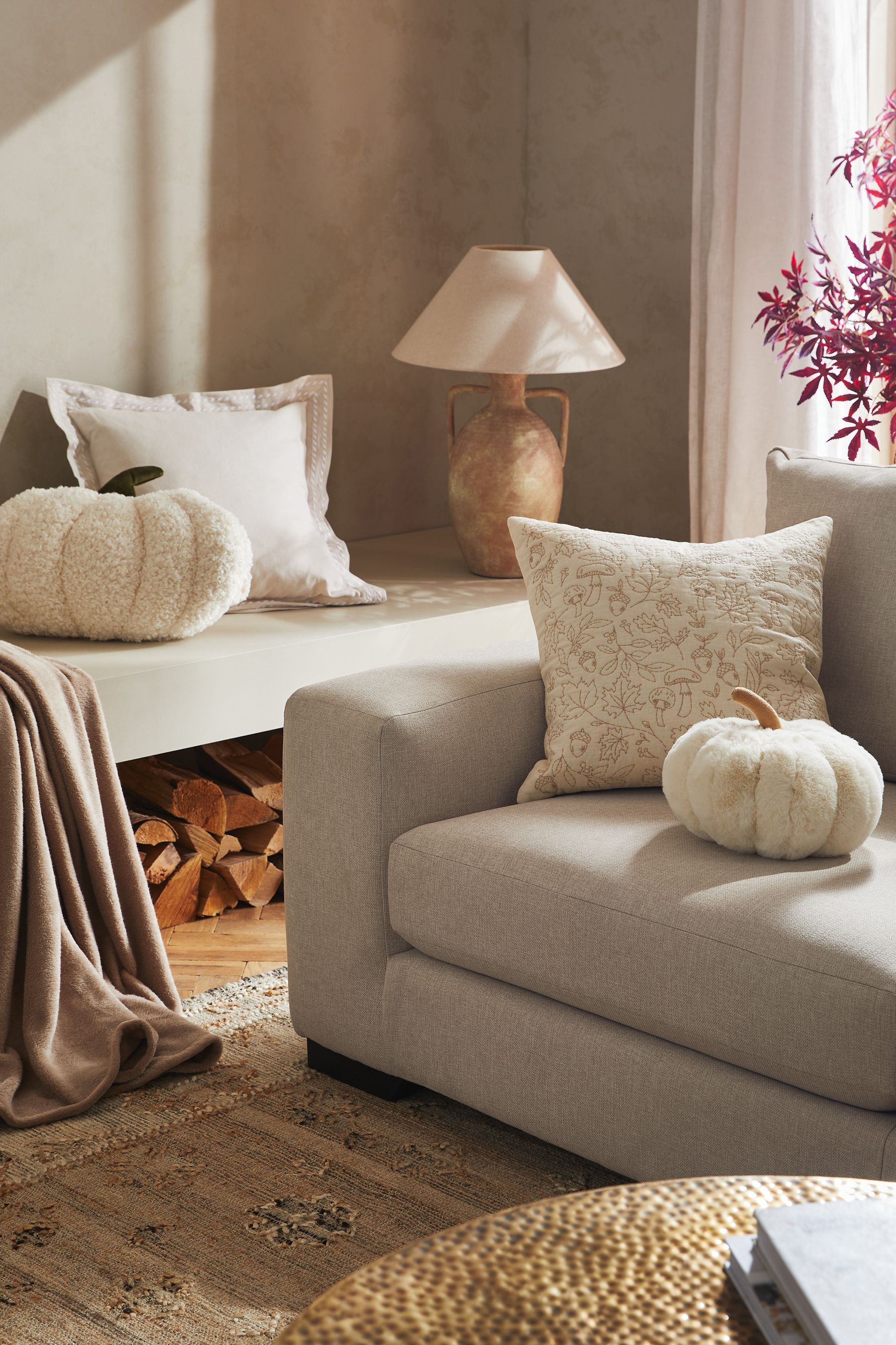 Buy Ivory Autumn Pumpkin Faux Fur Cushion from Next Luxembourg