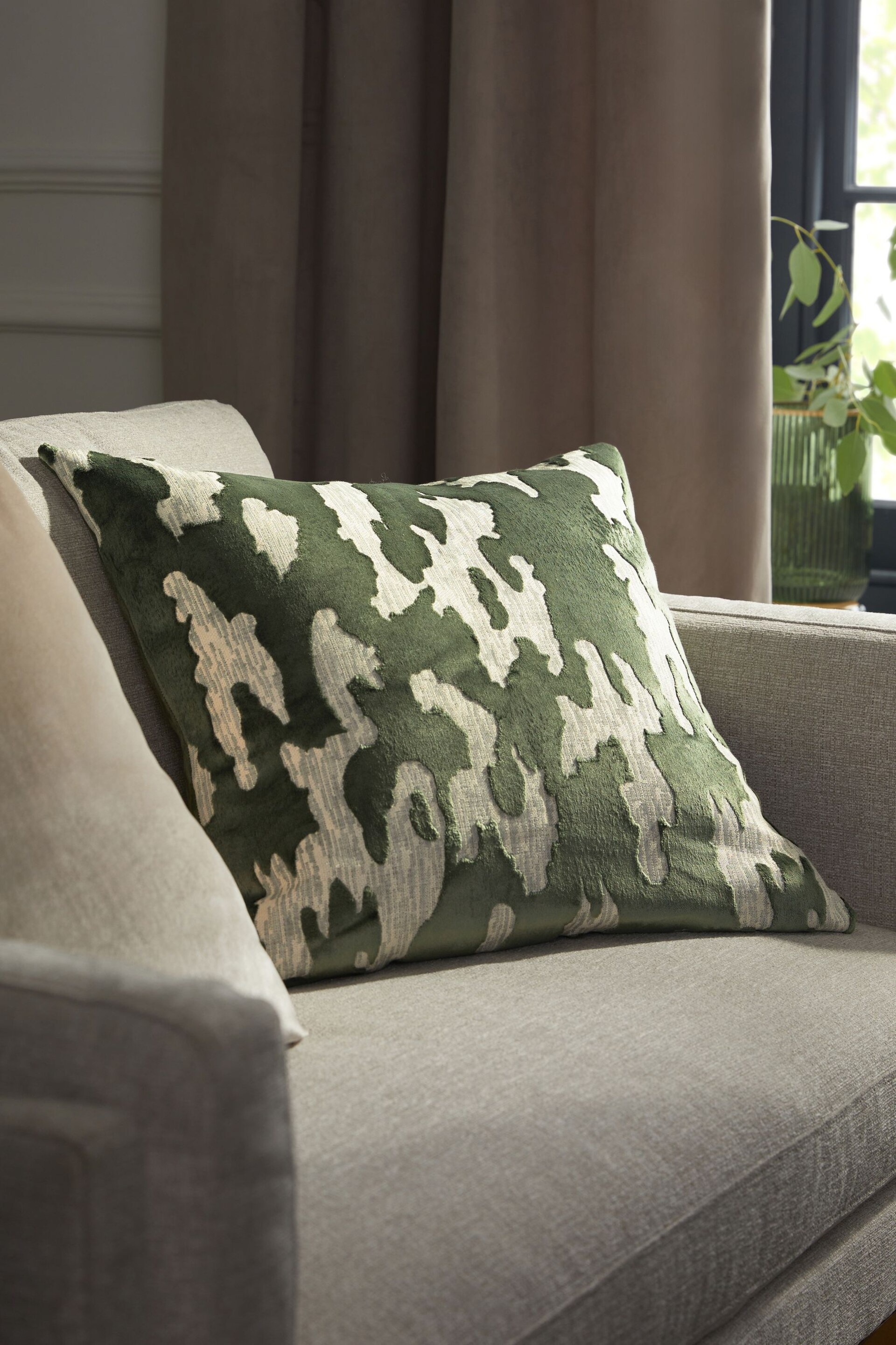Sage Green 50 x 50cm Galloway Velvet Cushion - Image 1 of 4