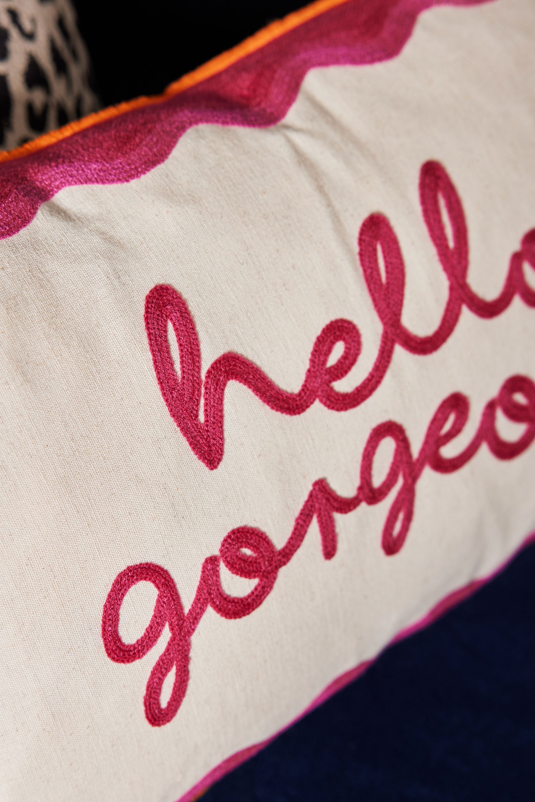 Buy Fuchsia Pink Hello Gorgeous Embroidered Cushion from the Next UK online shop