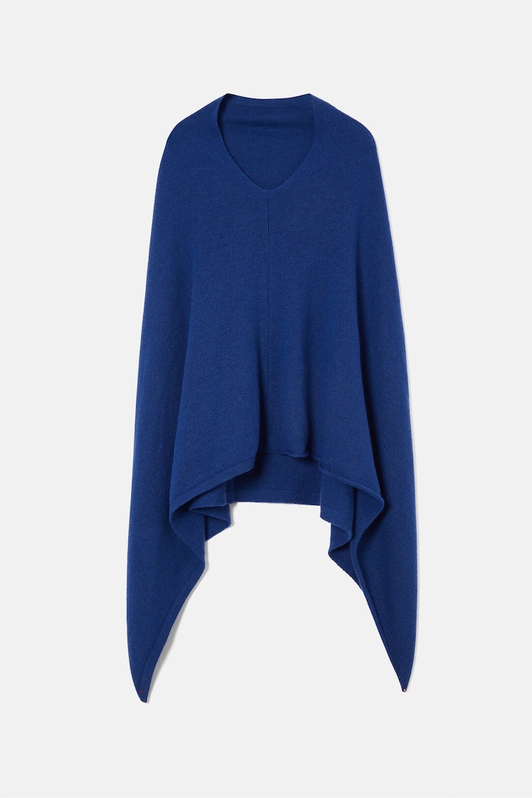 Jigsaw Blue Wool Blend Poncho with Cashmere - Image 6 of 6